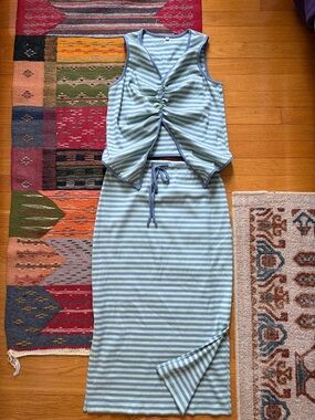 Striped Blue & White Knit Two-Piece Set